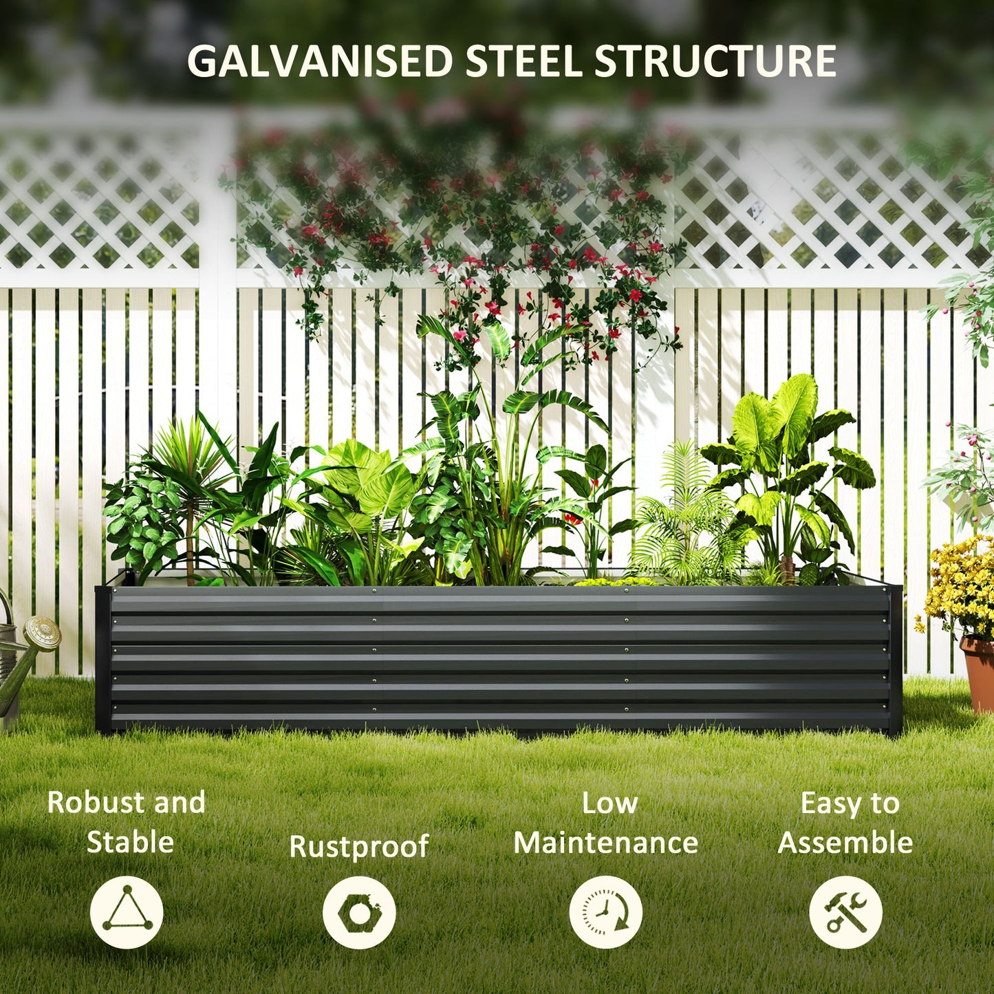Bac de jardinage surélevé galvanisé 240 x 80 x 45 cm