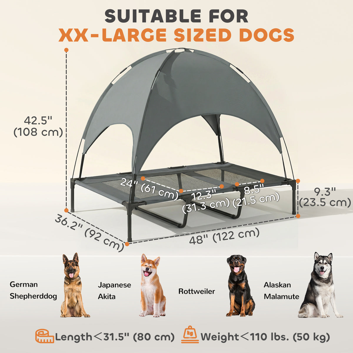 Lit surélevé pour chien avec auvent