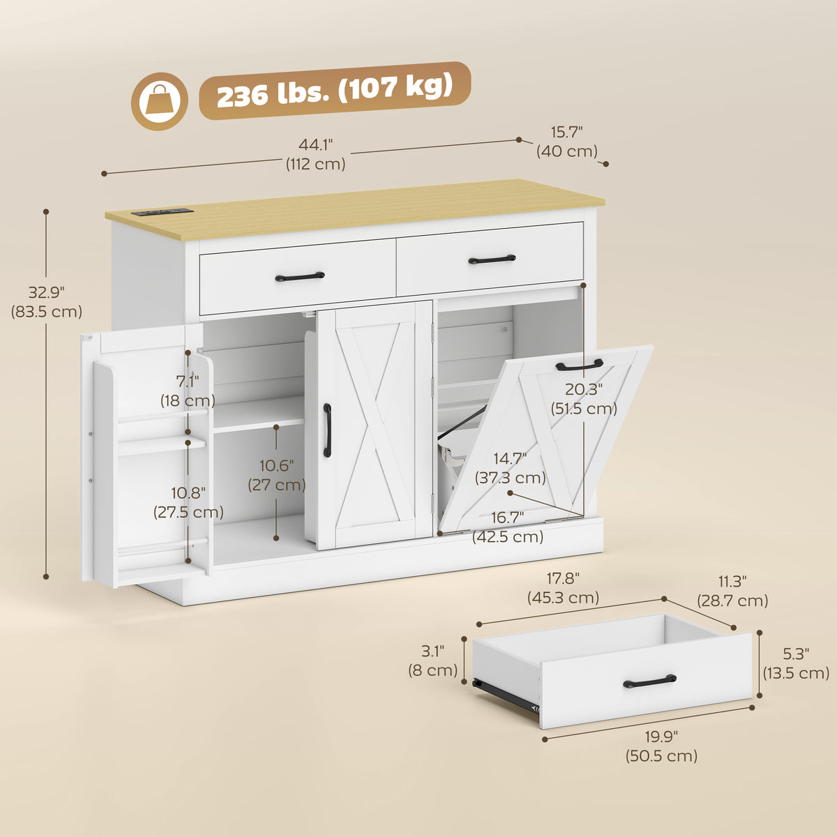 Meuble à déchets basculant avec station de recharge
