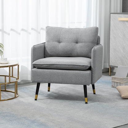 Fauteuil d'accent rembourré dossier capitonné pieds acier