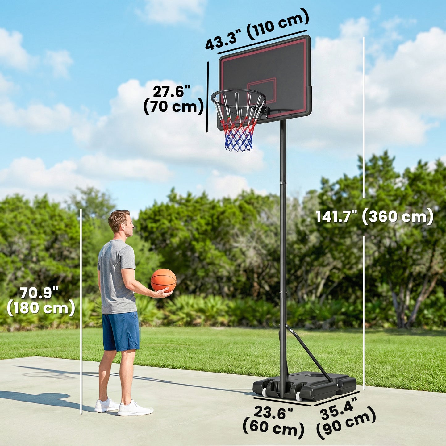 Panier de basketball réglable extérieur avec roues