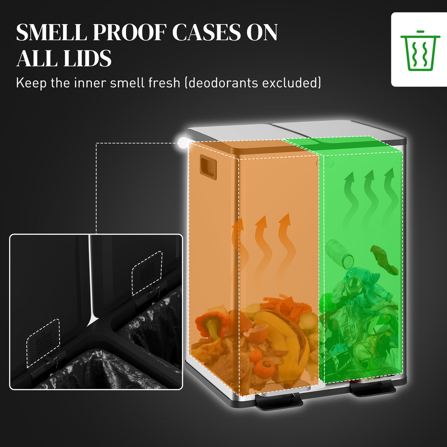 Poubelle double à pédale fermeture douce 2x20L