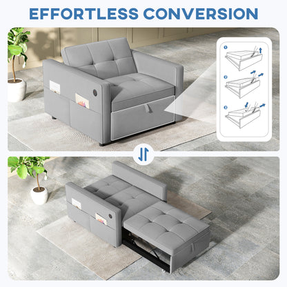 Fauteuil-lit convertible en velours avec USB