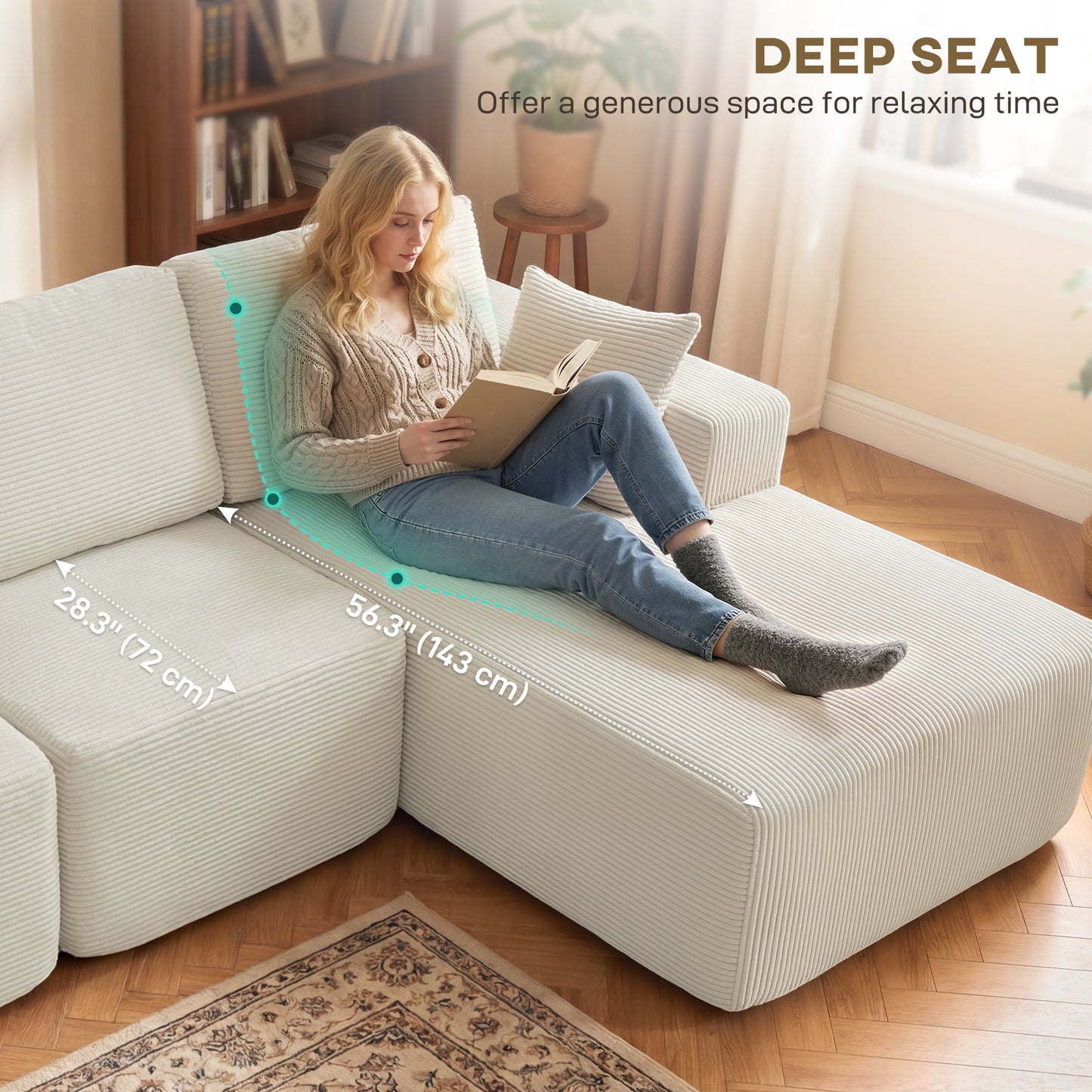 Sofa sectionnel modulaire 2-en-1 forme L en velours côtelé