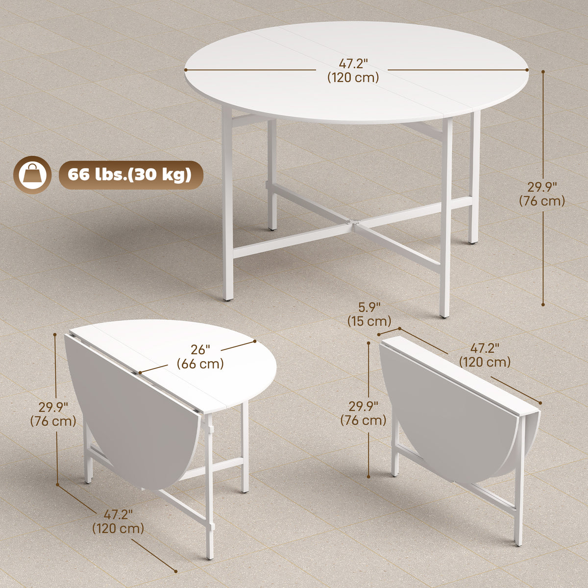 Table à manger pliante ronde pour petits espaces