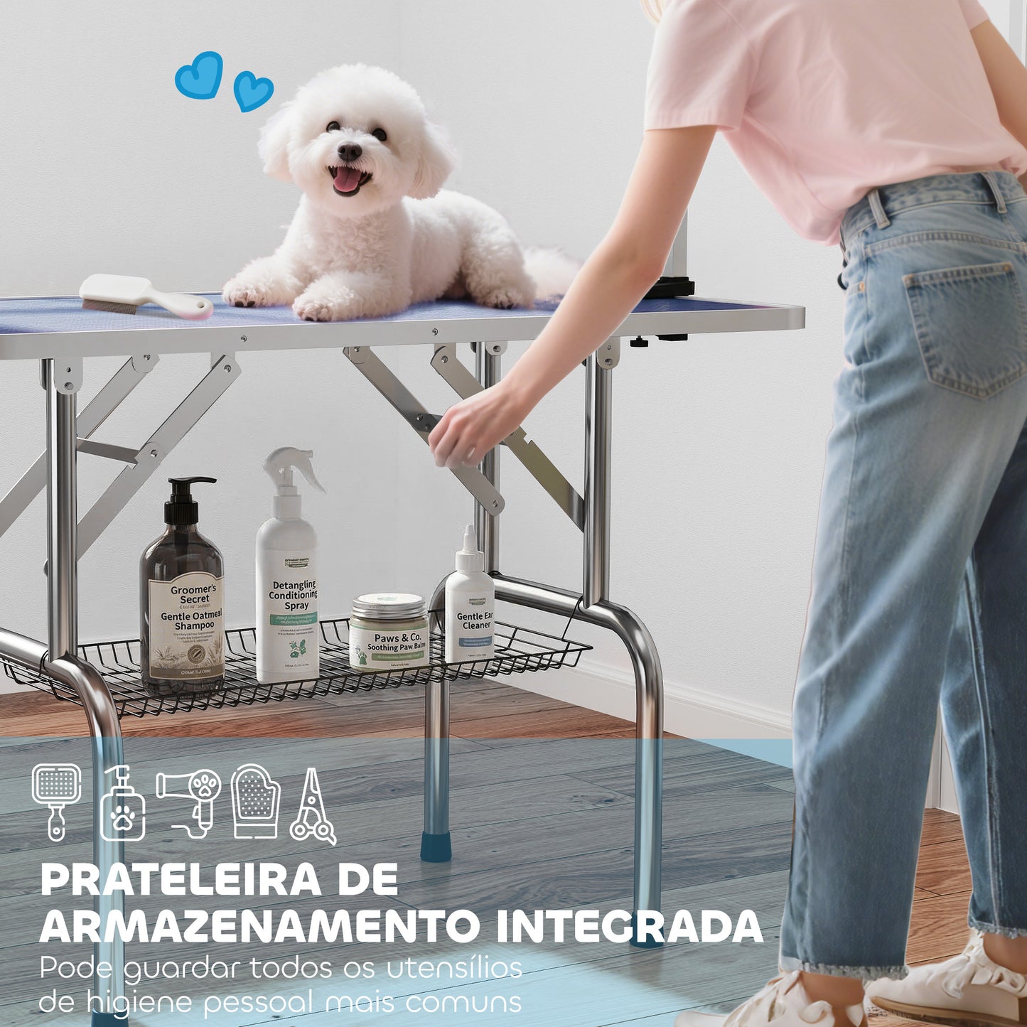 Table de toilettage ajustable pour chiens avec sangles sécurité
