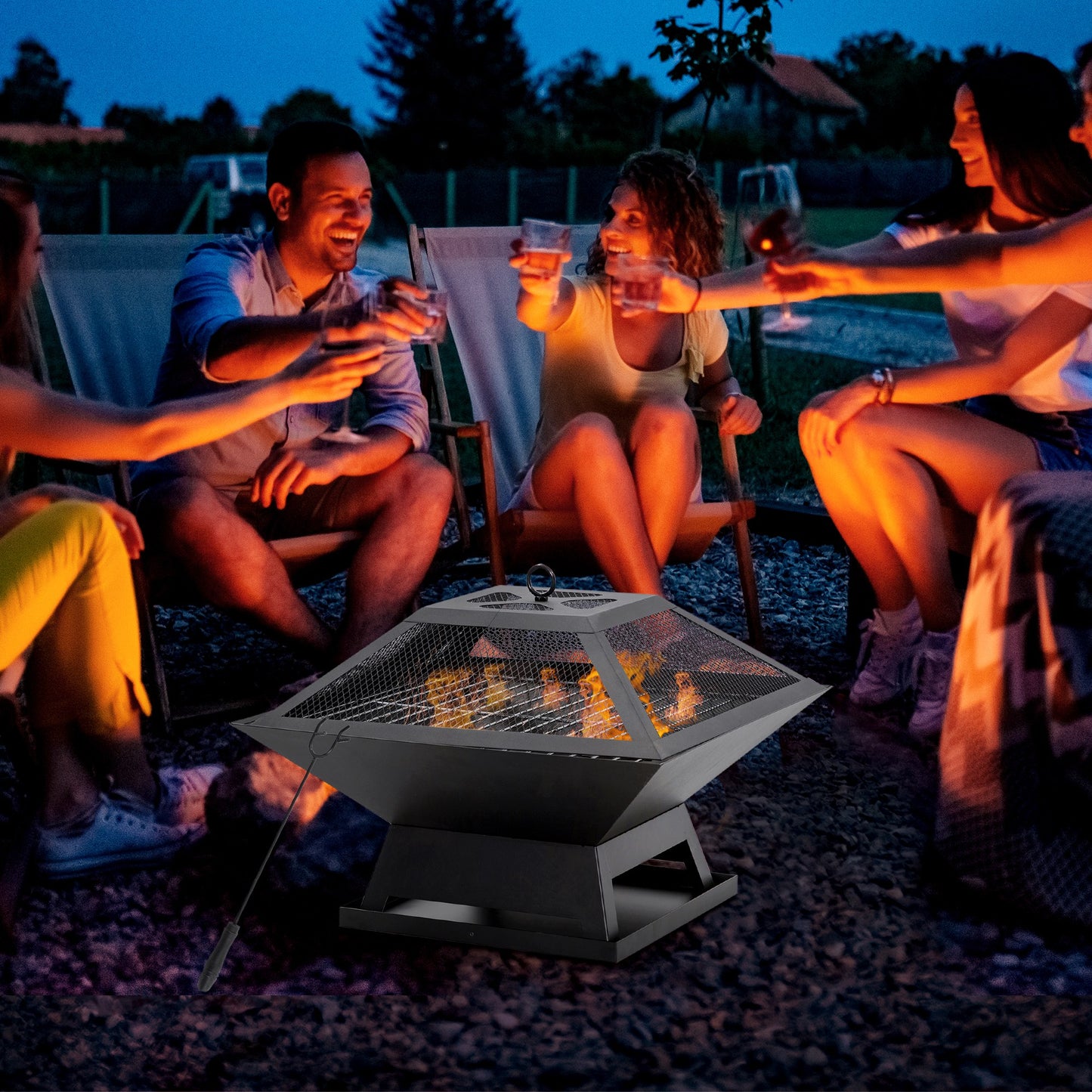 Foyer extérieur portable 2-en-1 avec grille BBQ