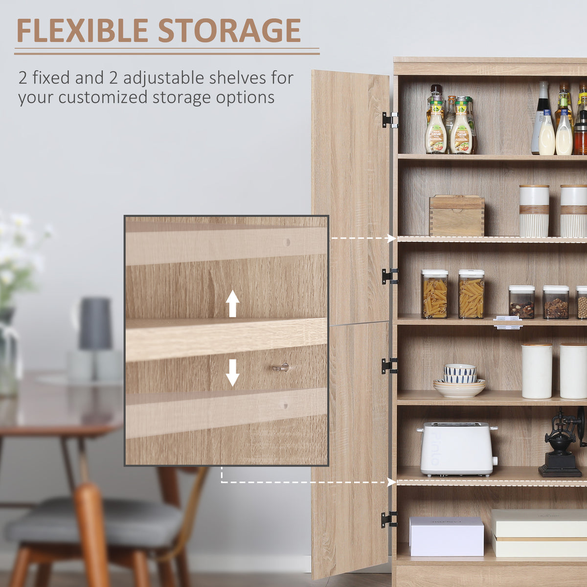 Armoire de garde-manger autoportante à 4 portes 177 cm