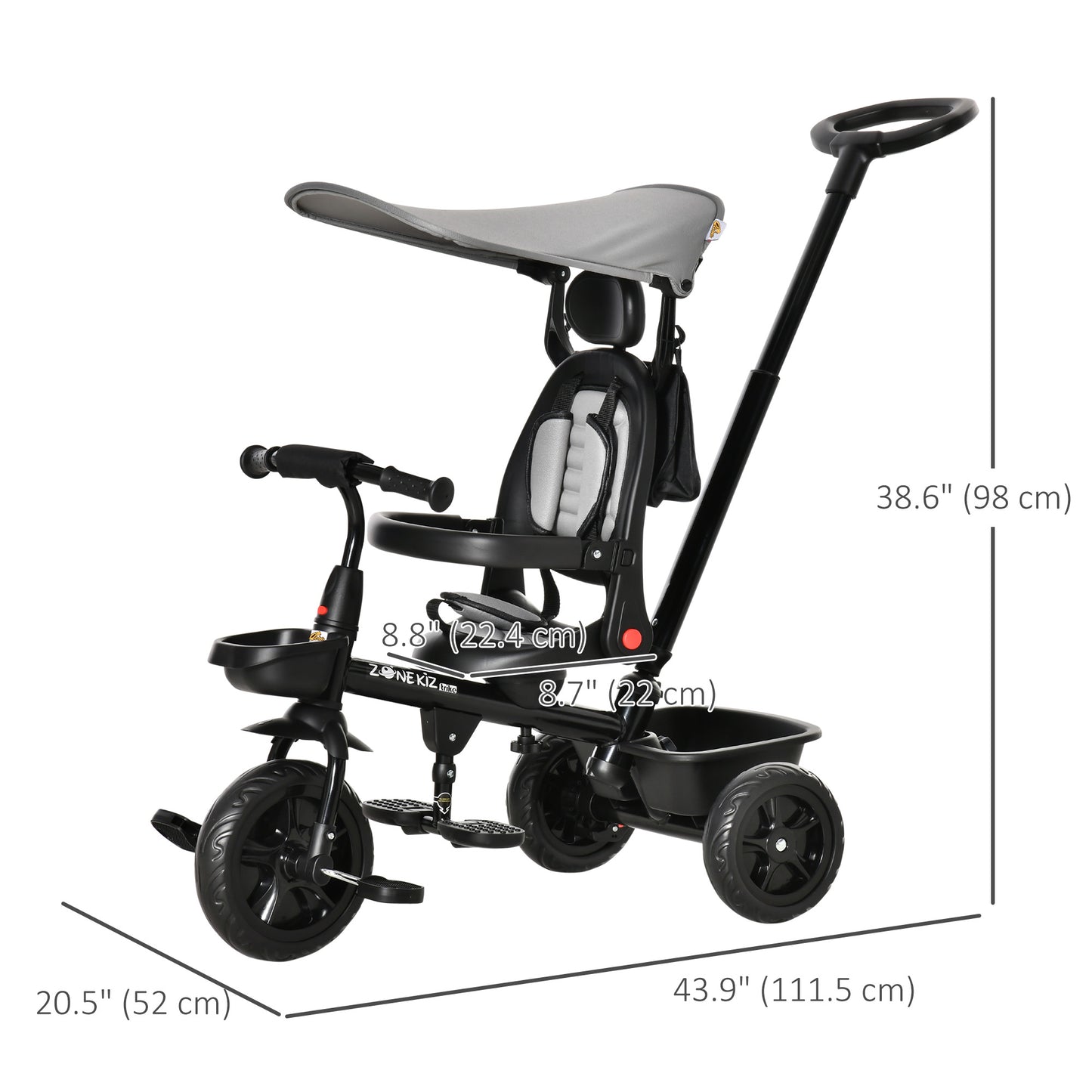 Tricycle évolutif 5-en-1 avec poignée parentale