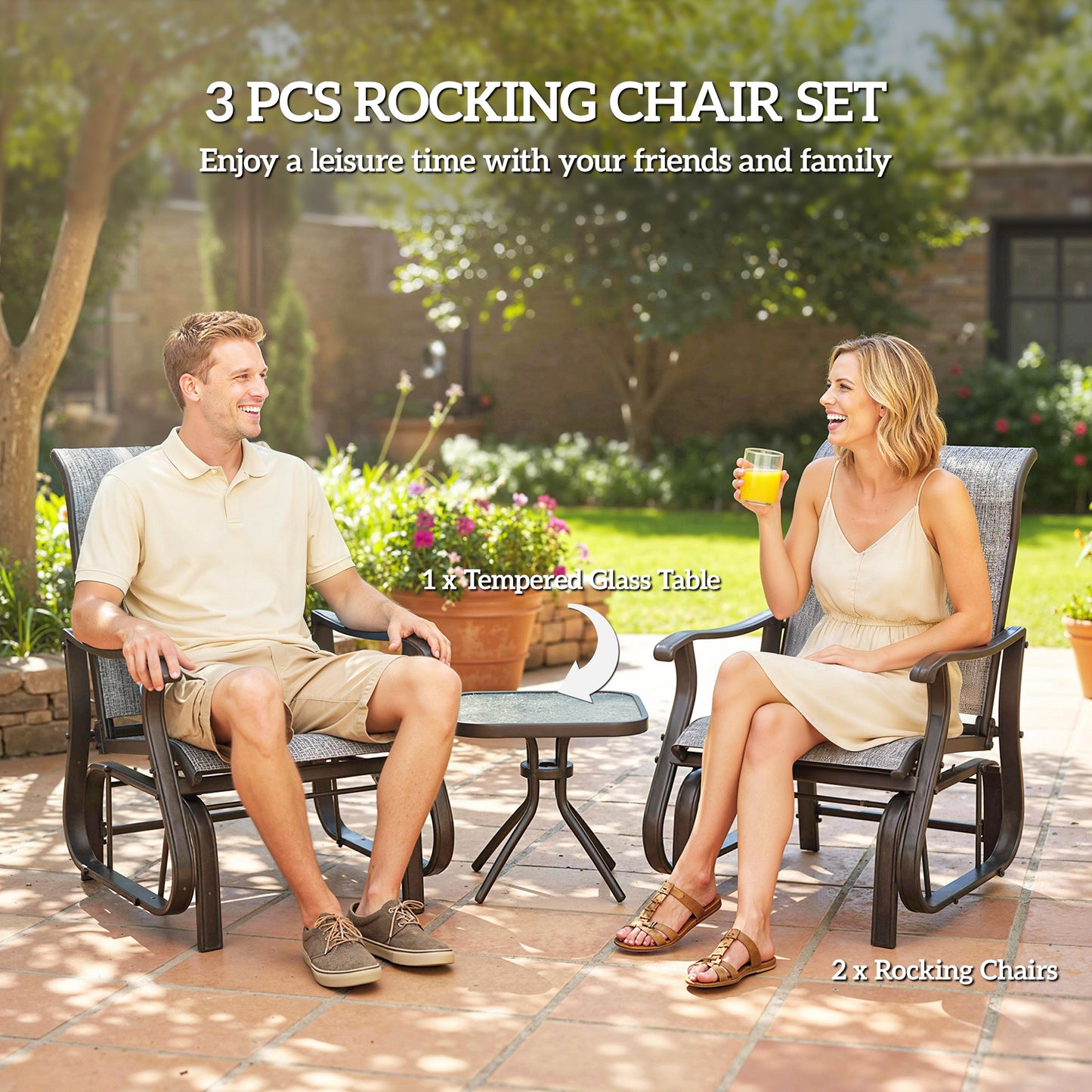 Ensemble planeurs de patio et table 3 pièces