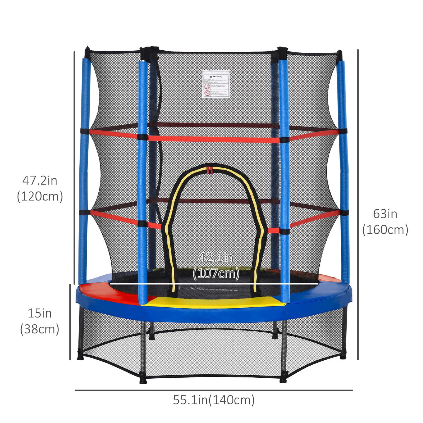 Trampoline enfant sans ressorts avec filet — multicolore
