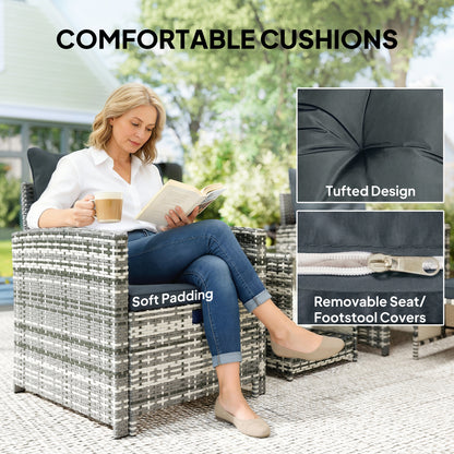 Outsunny 5-Piece Rattan Patio Set - Chairs + Ottomans + Glass Table