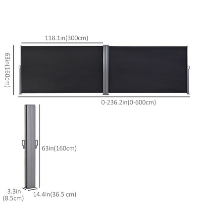 Parasol Rétractable Double 600cm Outsunny - Brise-Vue Patio Noir