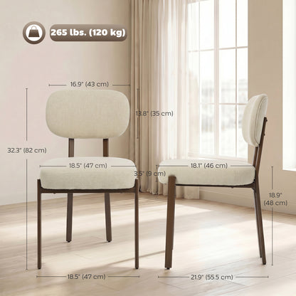 Chaises de cuisine rembourrées lin, ensemble de 2