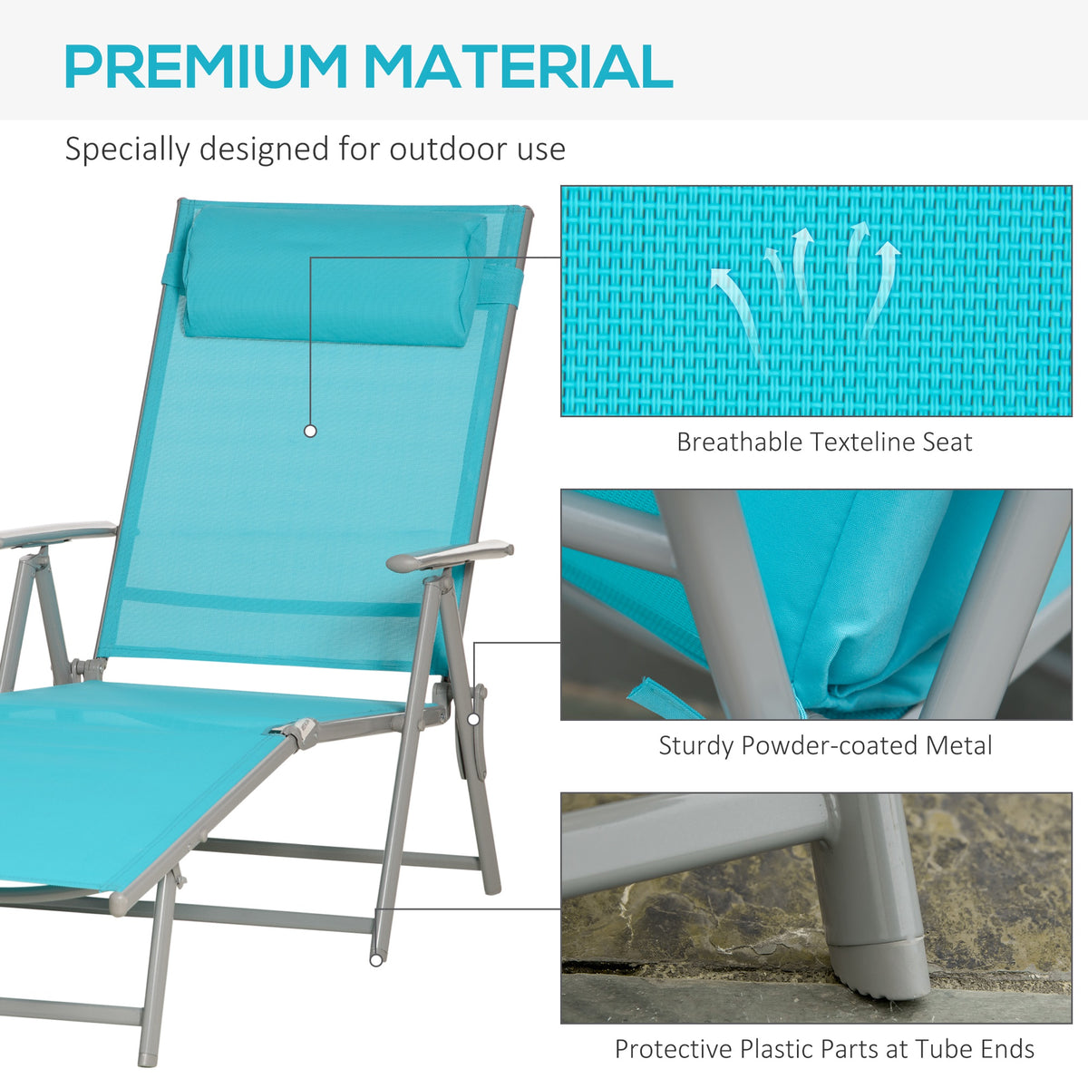 Chaise longue pliante extérieure à 7 positions avec coussin