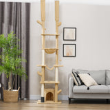 Arbre à chat plafond-sol ajustable 225-255cm avec hamacs