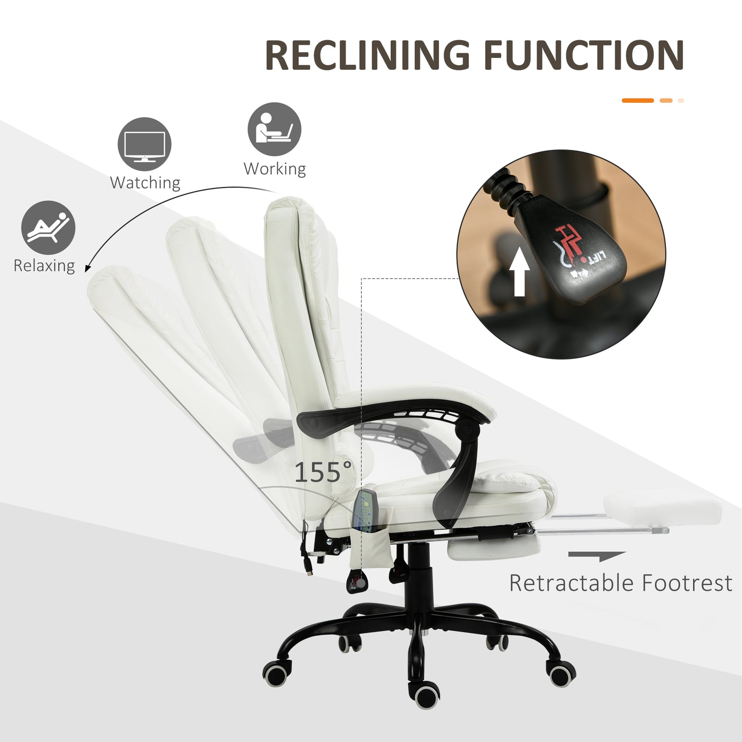 Chaise de bureau massante inclinable avec repose-pieds