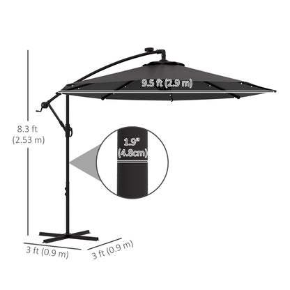 Parasol déporté LED solaire 290 cm avec base lestée