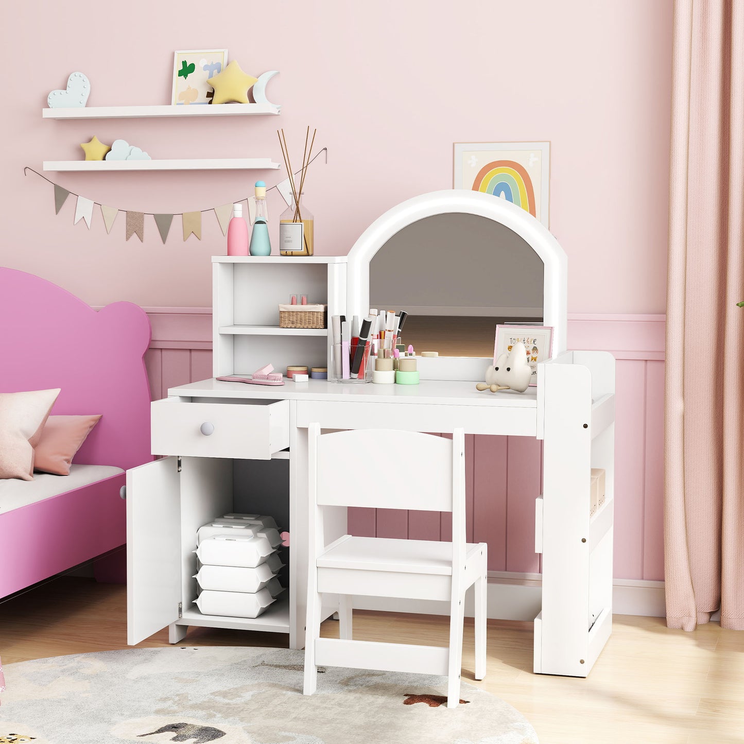 Coiffeuse enfant avec miroir éclairé et rangements