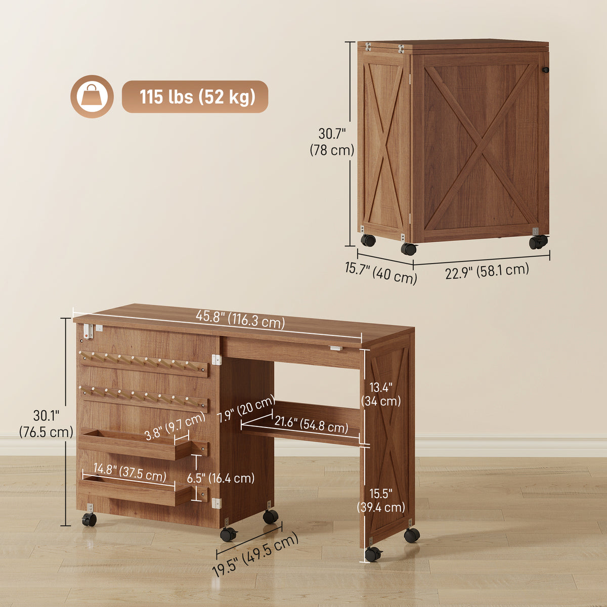 Table à coudre pliante avec rangement — Noir