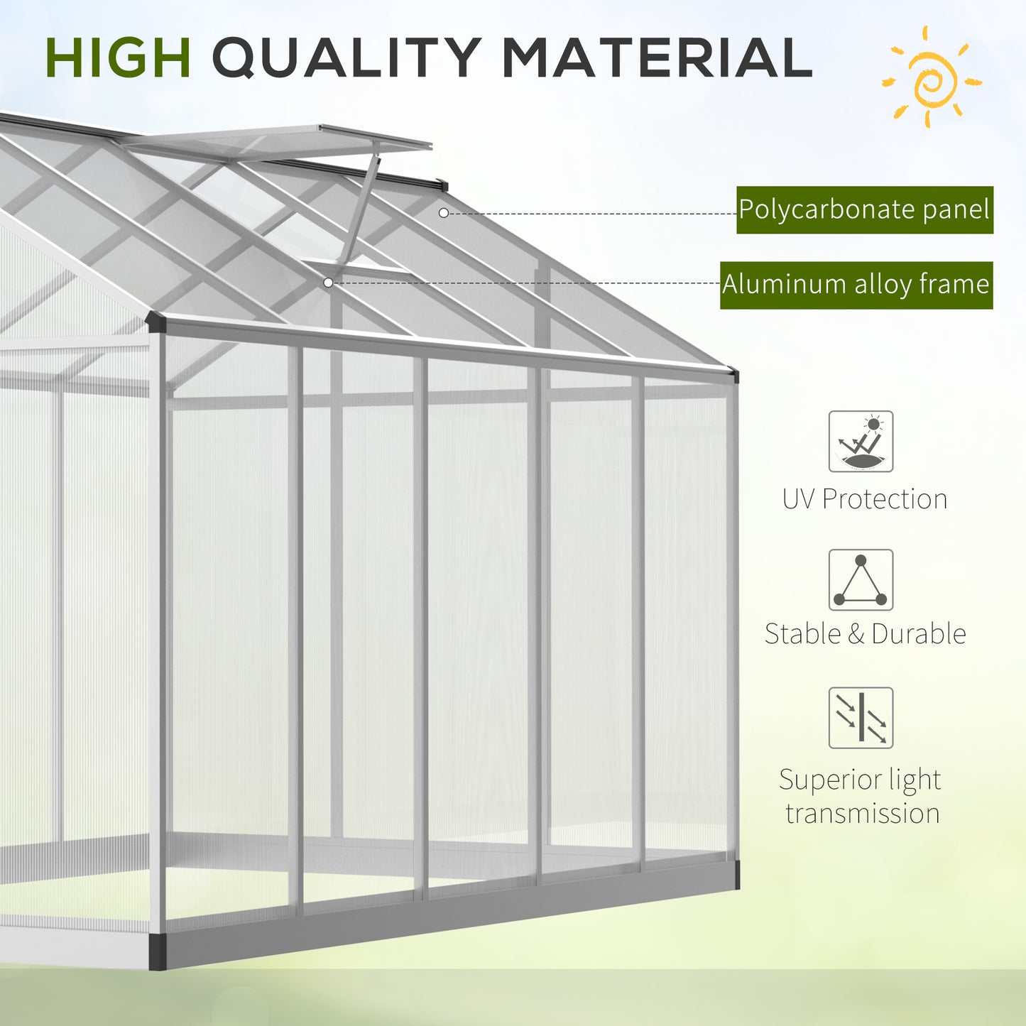 Outsunny Greenhouse 183x189x195cm Polycarbonate Aluminum with Ventilation