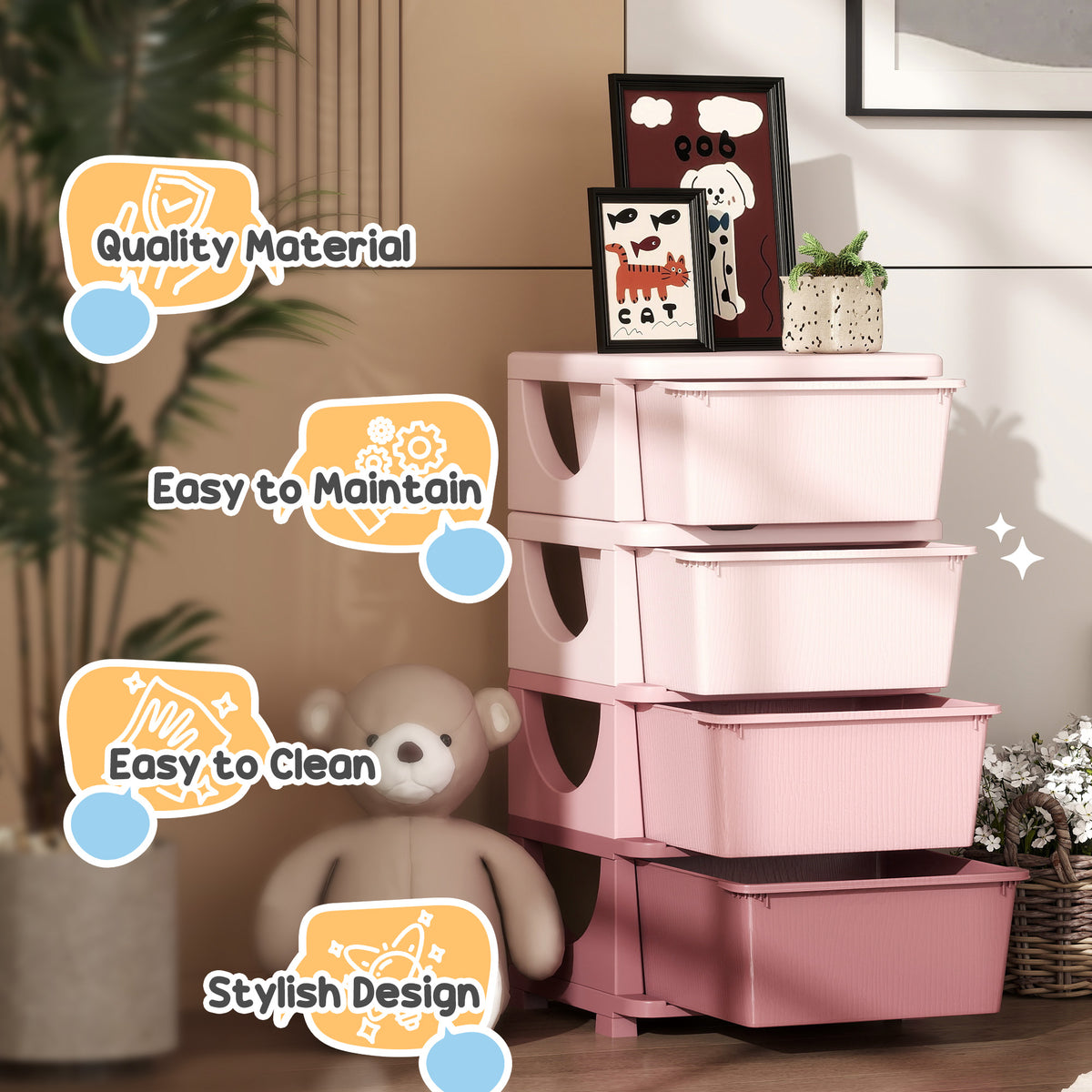 Organiseur de jouets 4 étages avec 4 tiroirs