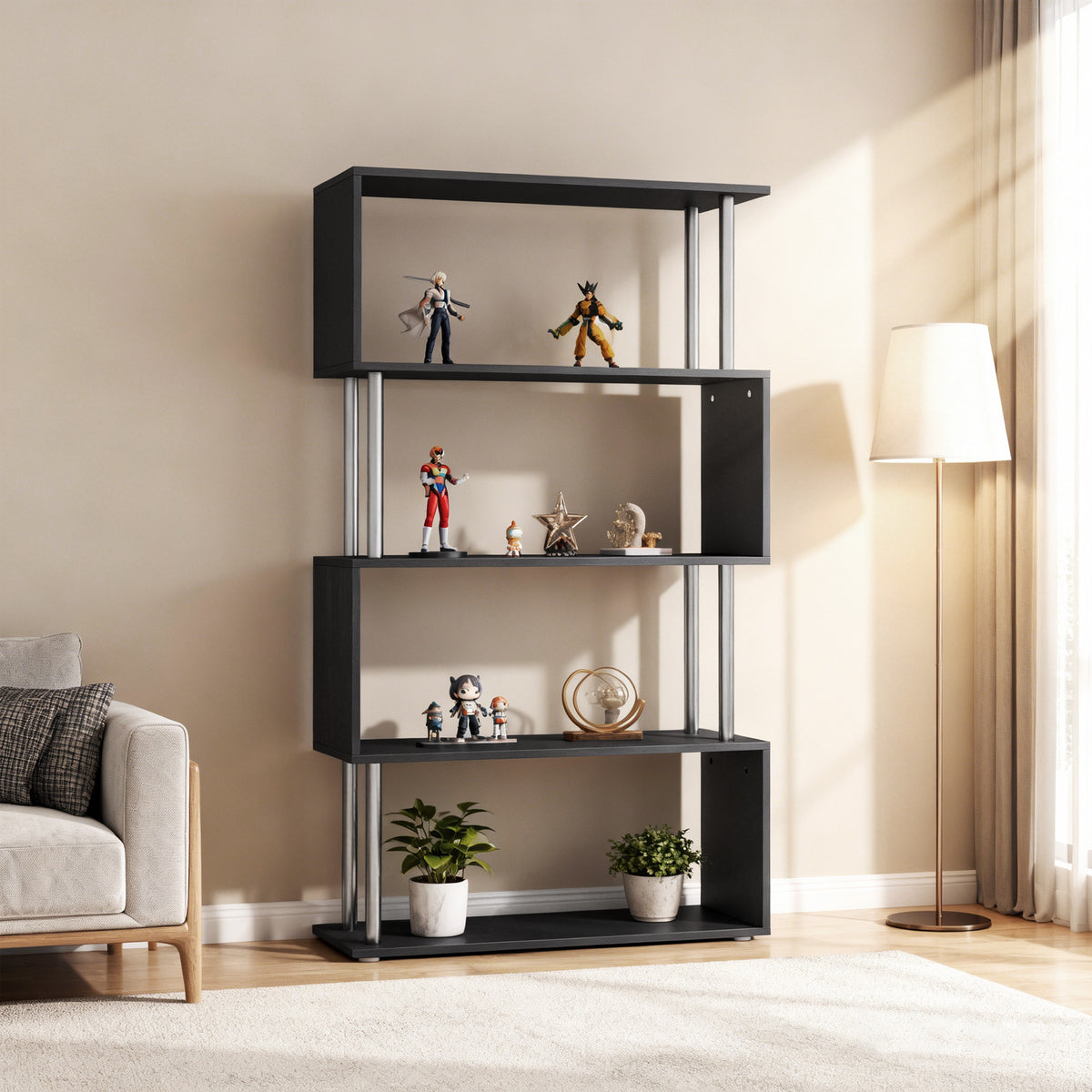 Bibliothèque géométrique à 5 tablettes style S