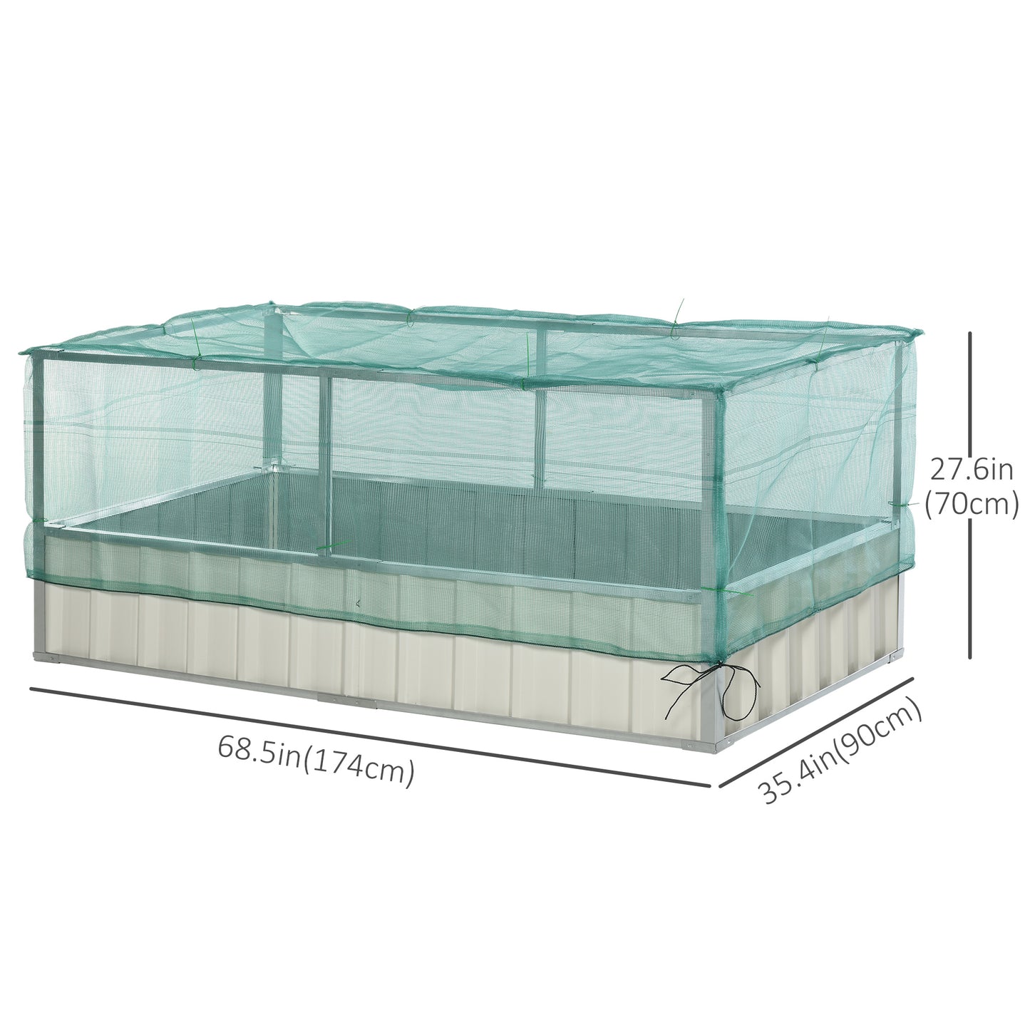 Outsunny 174x90x70cm Steel Raised Garden Bed with Cover Grey
