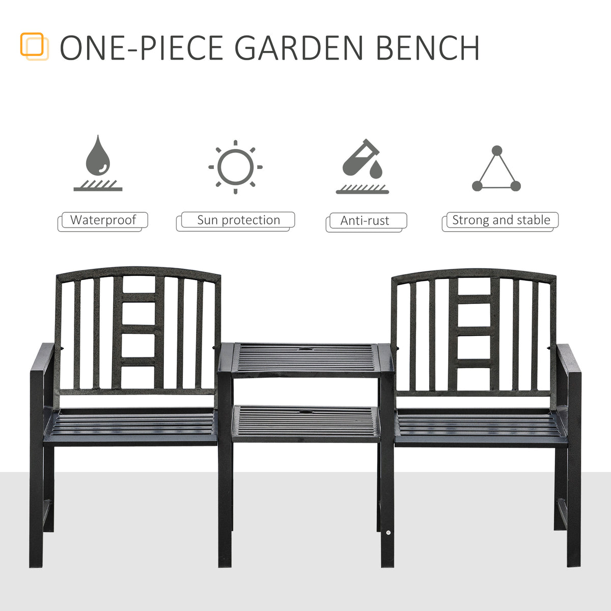Banc de jardin acier avec table centrale — Gris