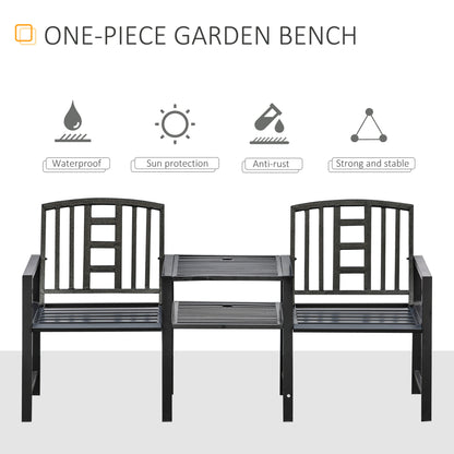 Banc de jardin acier avec table centrale — Gris