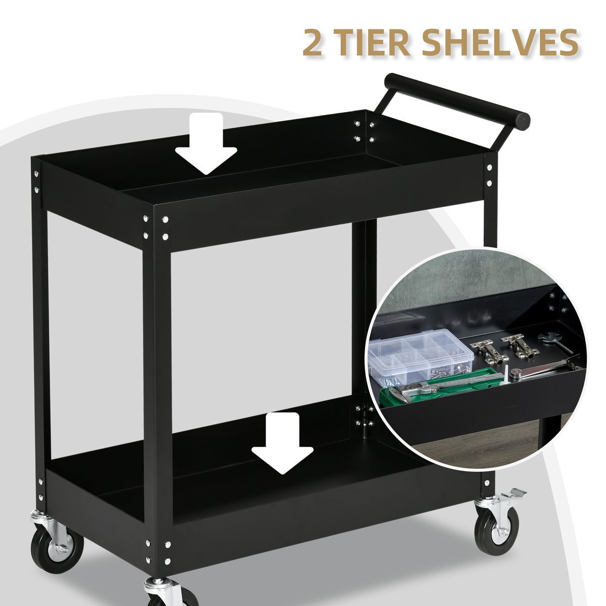 Chariot d'outils roulant de service à 2 tablettes