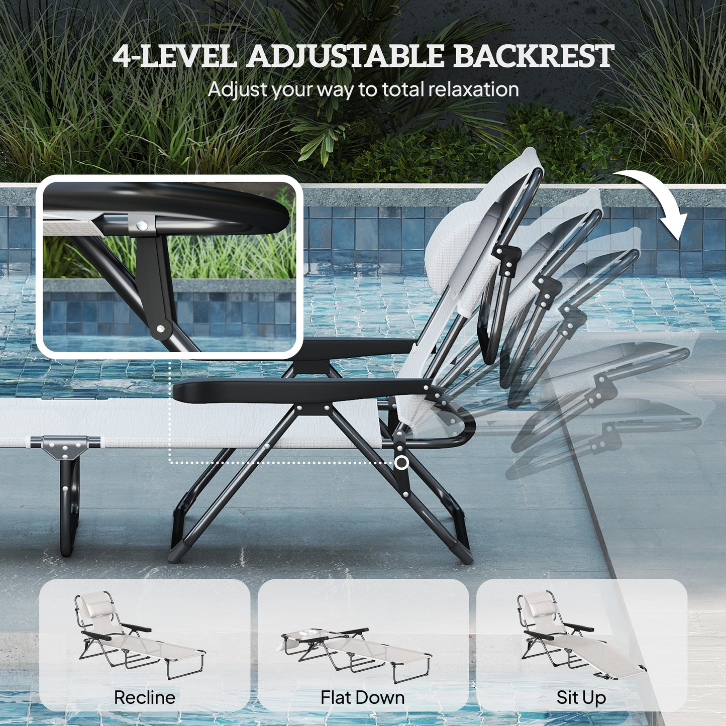 Chaise longue pliante avec dossier inclinable