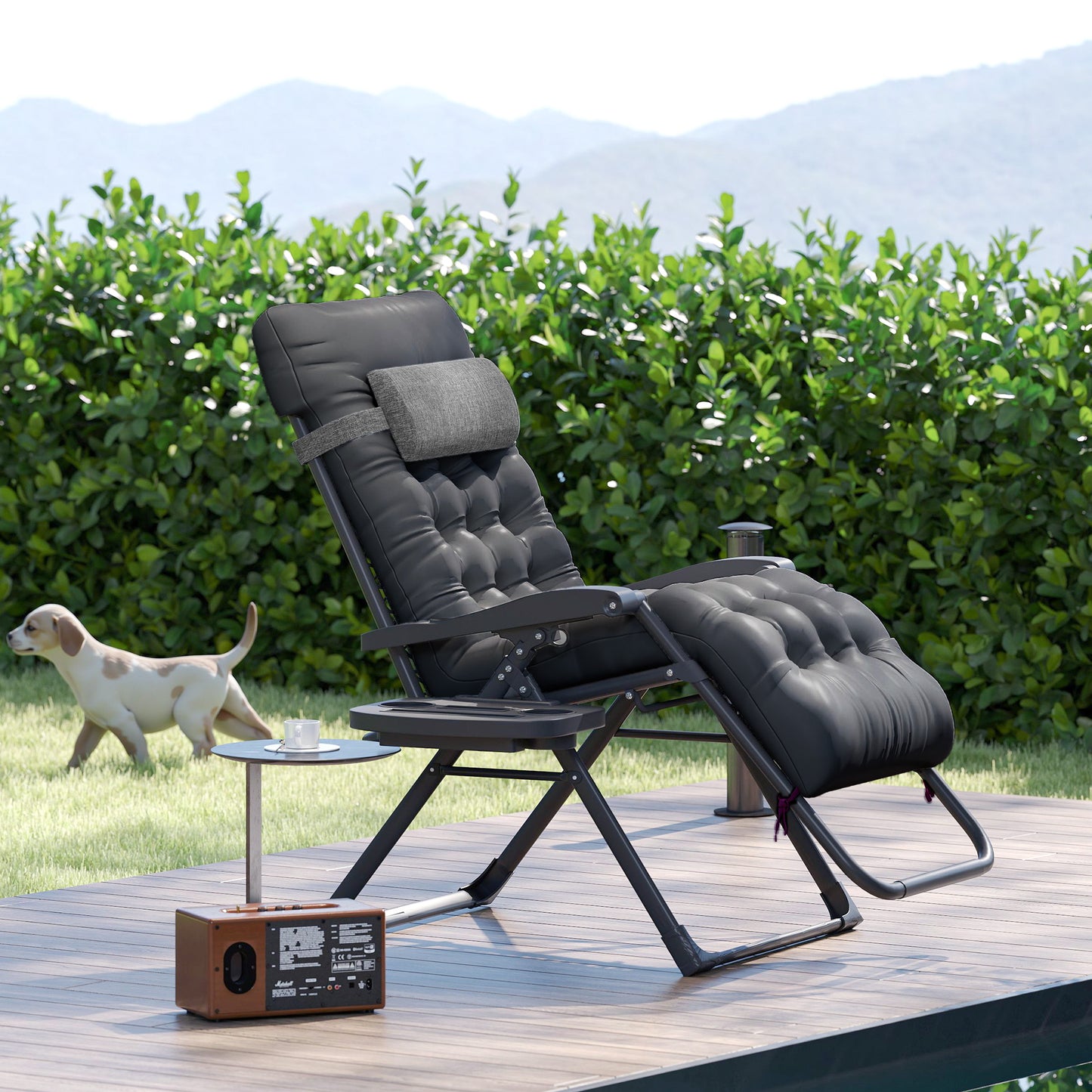 Chaise longue pliante rembourrée avec porte-gobelet