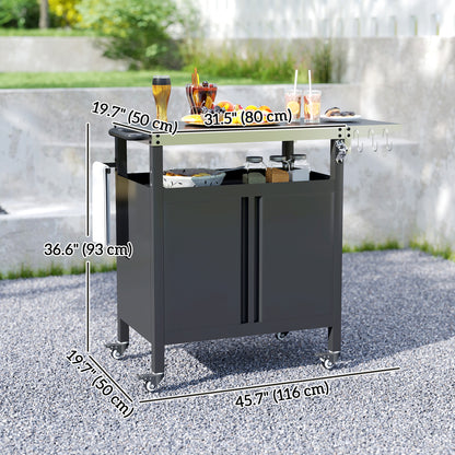 Chariot BBQ extérieur avec table pliante et dessus inox