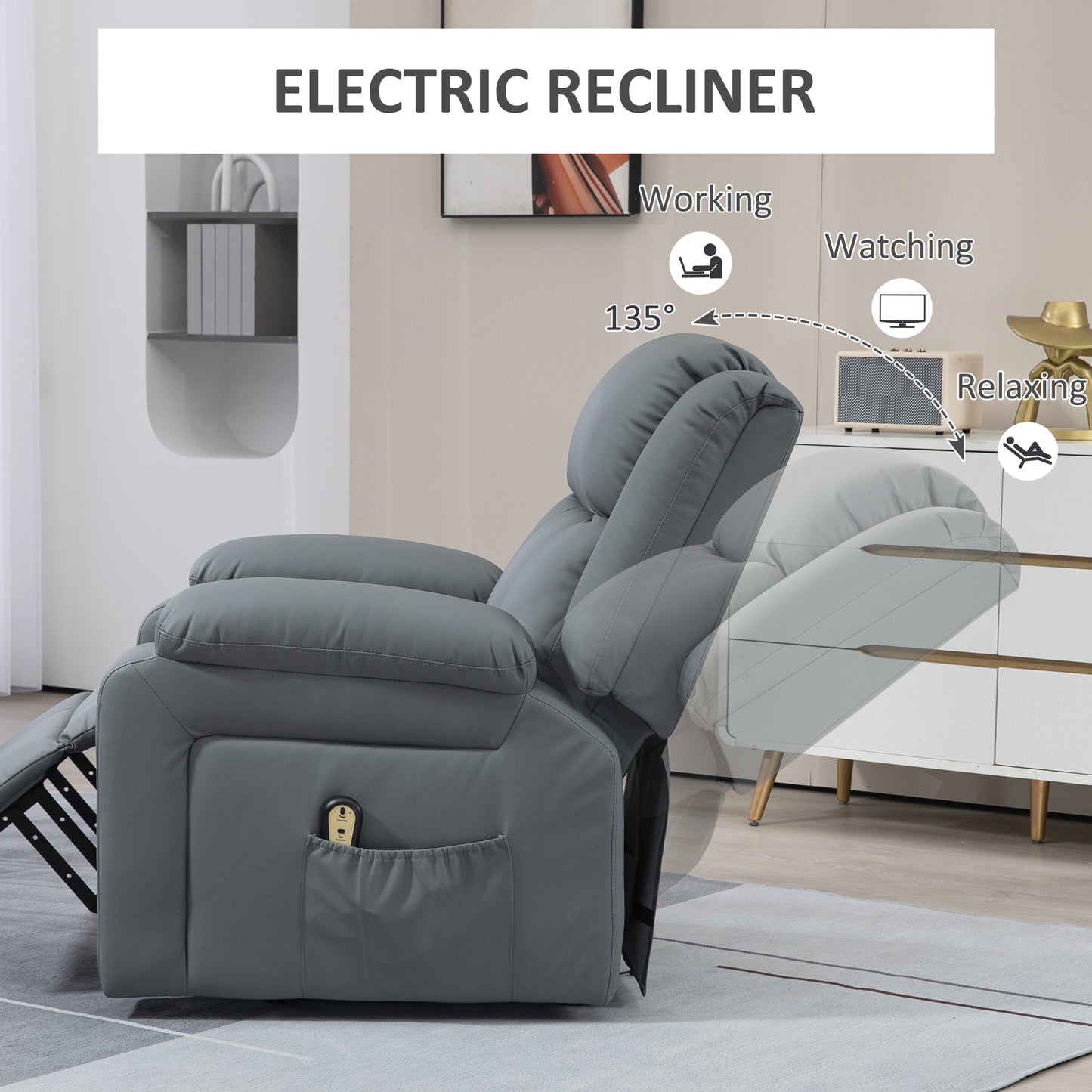 Fauteuil releveur électrique rembourré similicuir avec télécommande