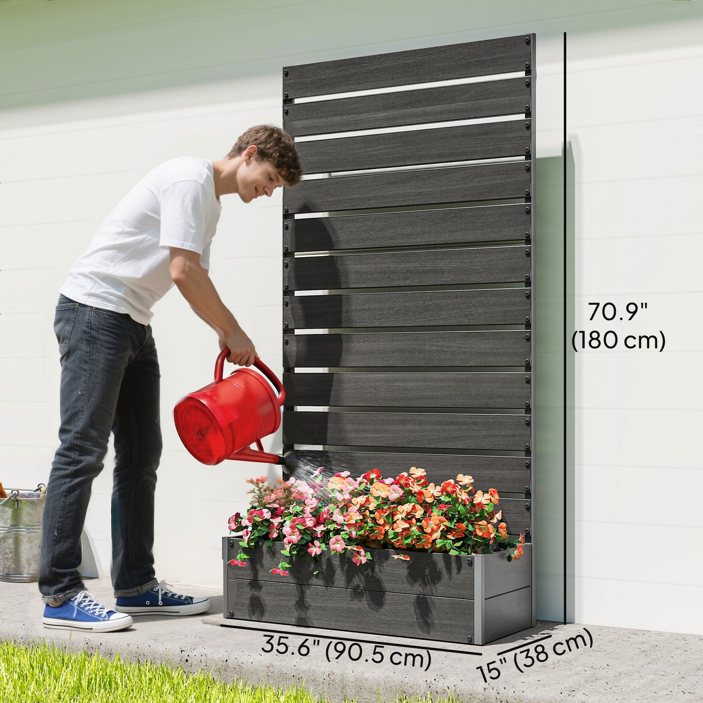  90cm Raised Planter Box with Trellis - Black