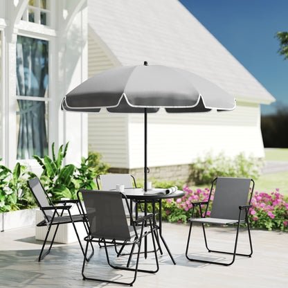 Ensemble repas extérieur 6 pièces avec parasol et table en verre