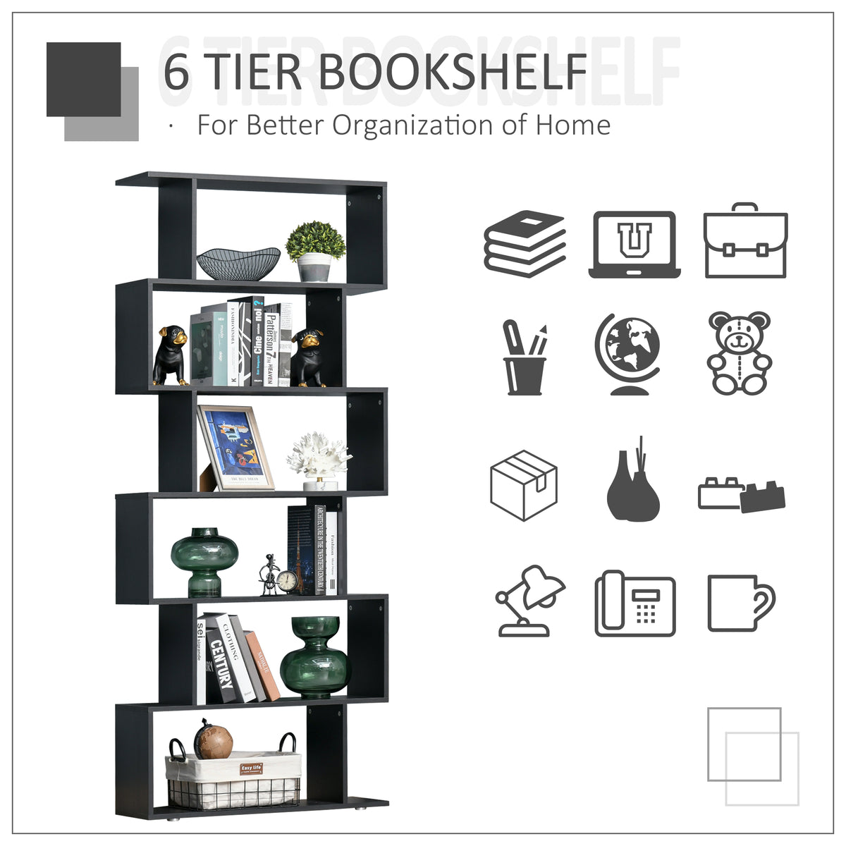 Bibliothèque en S moderne à 6 tablettes