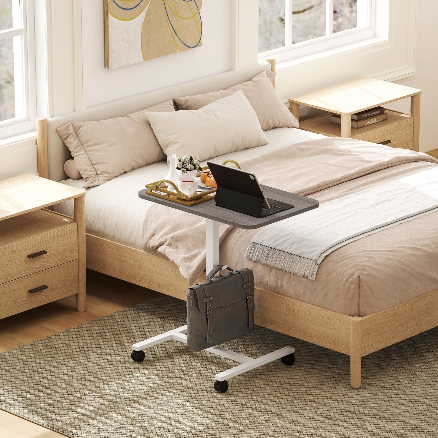 Bureau debout pneumatique ajustable avec roulettes
