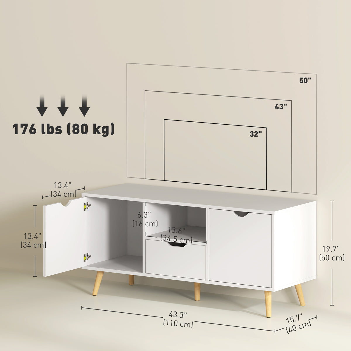 Meuble TV moderne avec rangement pour téléviseur de 127 cm