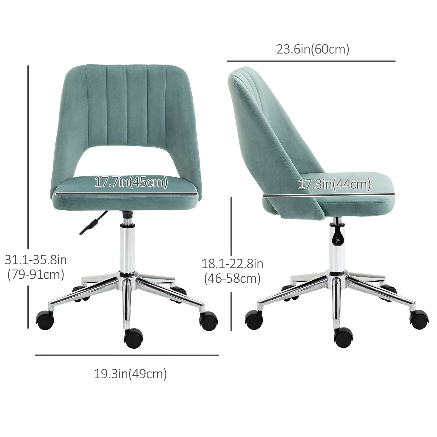 Chaise de bureau mi-hauteur velours forme festonnée pivotante