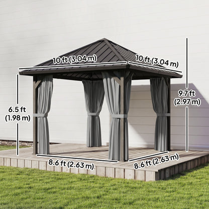 Gazebo toit rigide 3x3m métal galvanisé rideaux moustiquaire