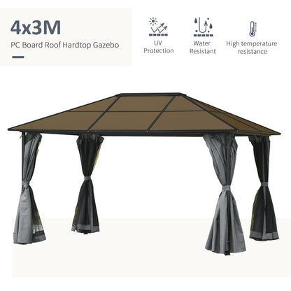 Gazebo aluminium toit rigide avec rideaux et moustiquaires