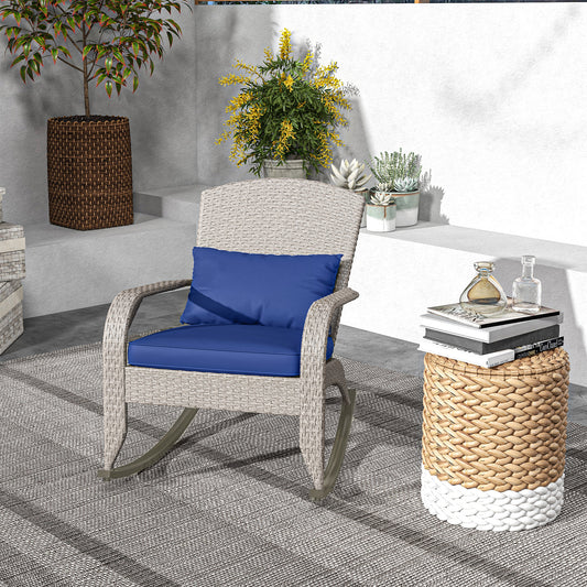Chaise Adirondack à bascule en rotin avec coussin