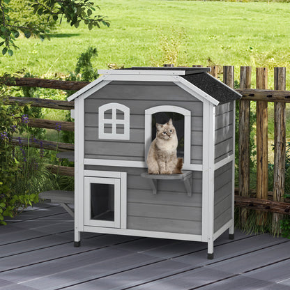Maison pour chat extérieure 2 étages avec toit ouvrant