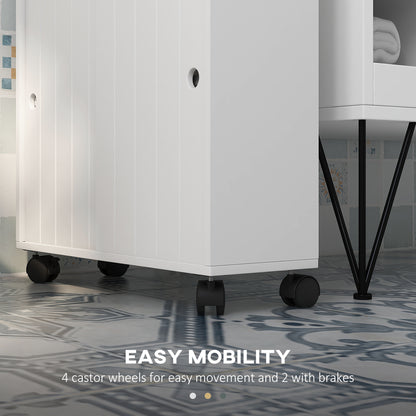 Meuble de rangement pour salle de bains mince sur roulettes