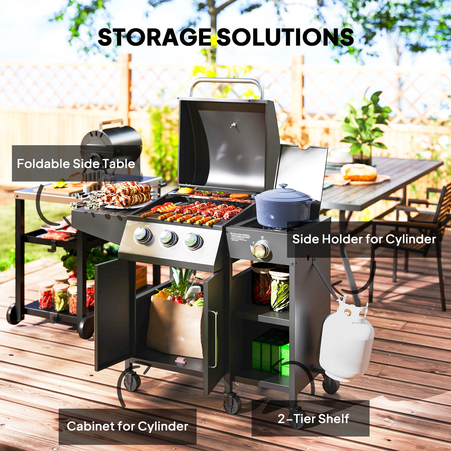 Barbecue à gaz 3 brûleurs avec brûleur latéral