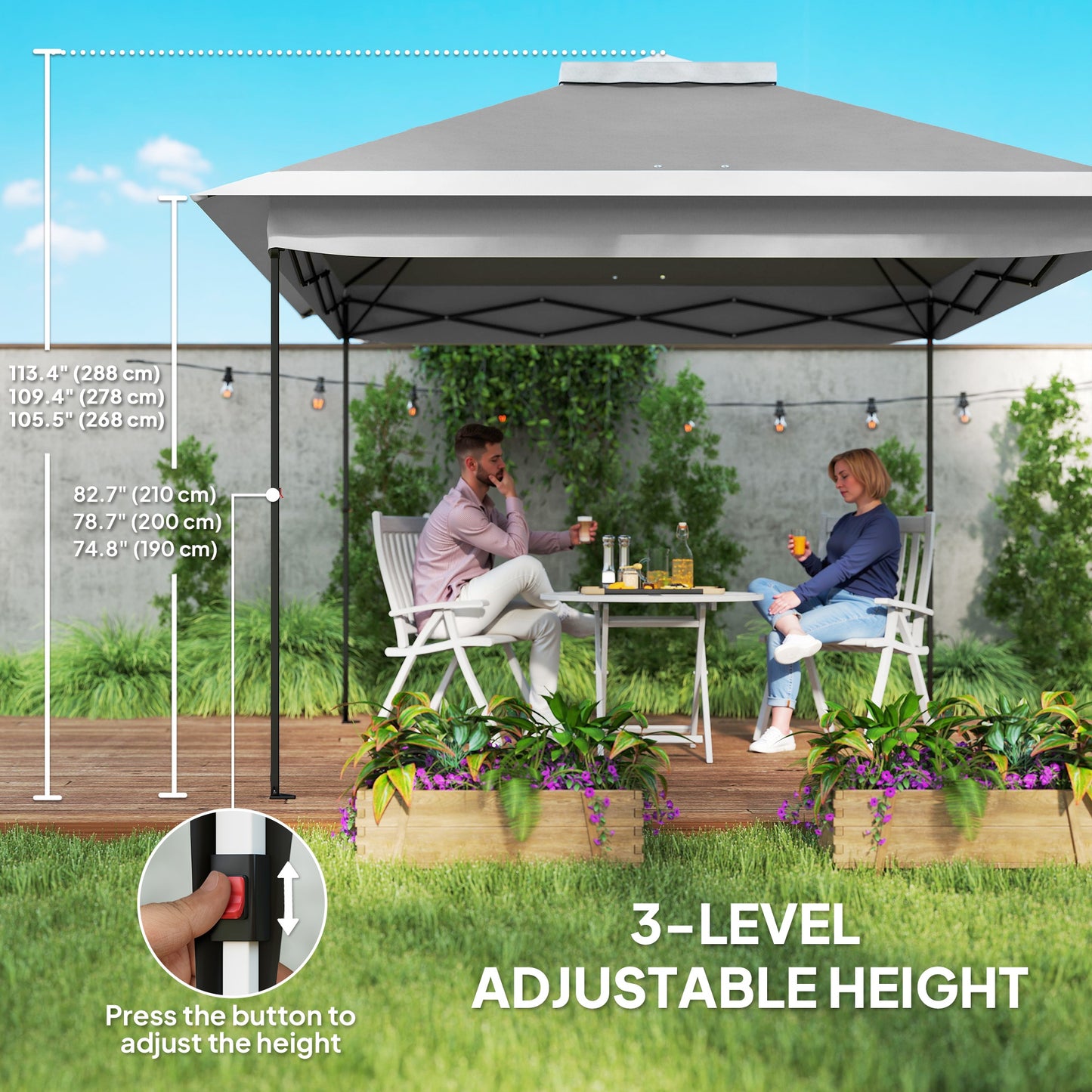 Gazebo pop-up double toit avec moustiquaire 3,35 m x 3,35 m
