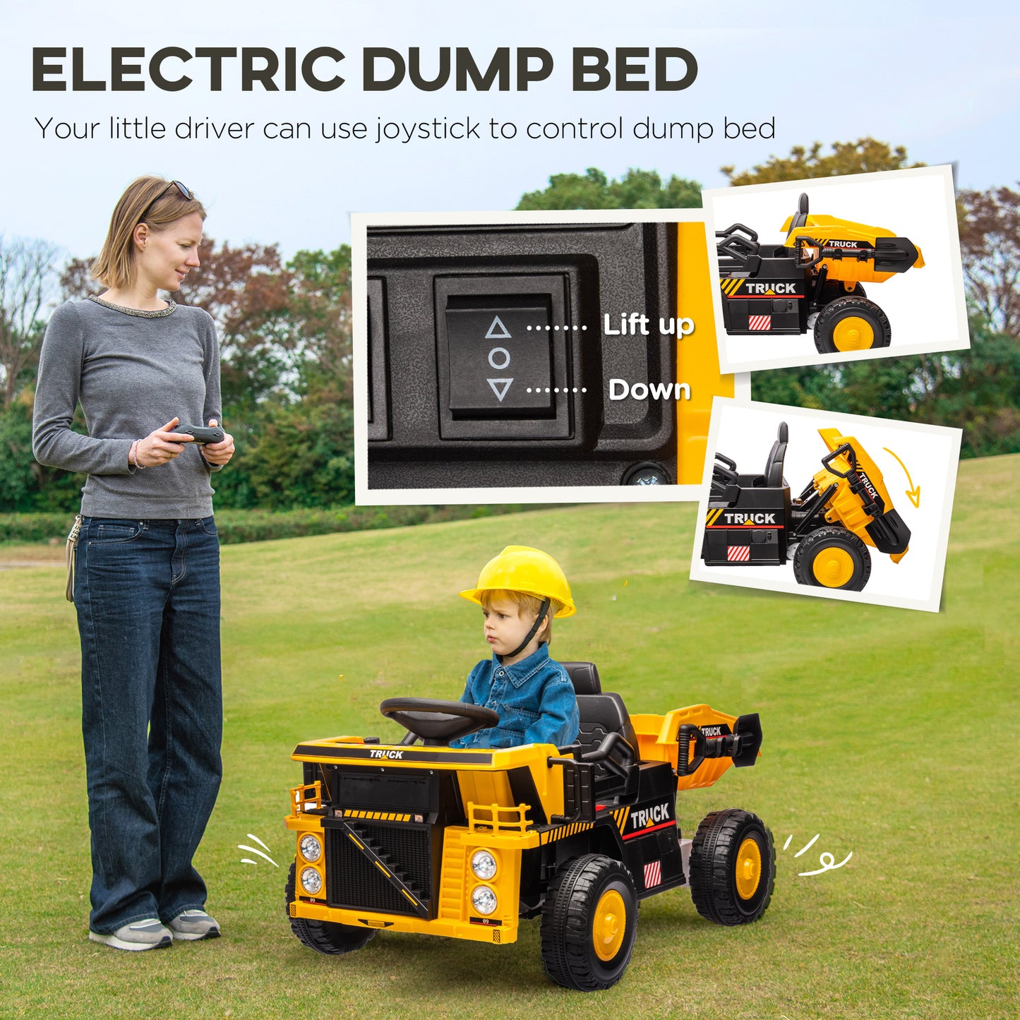 Camion-benne électrique pour enfants 12V avec benne basculante