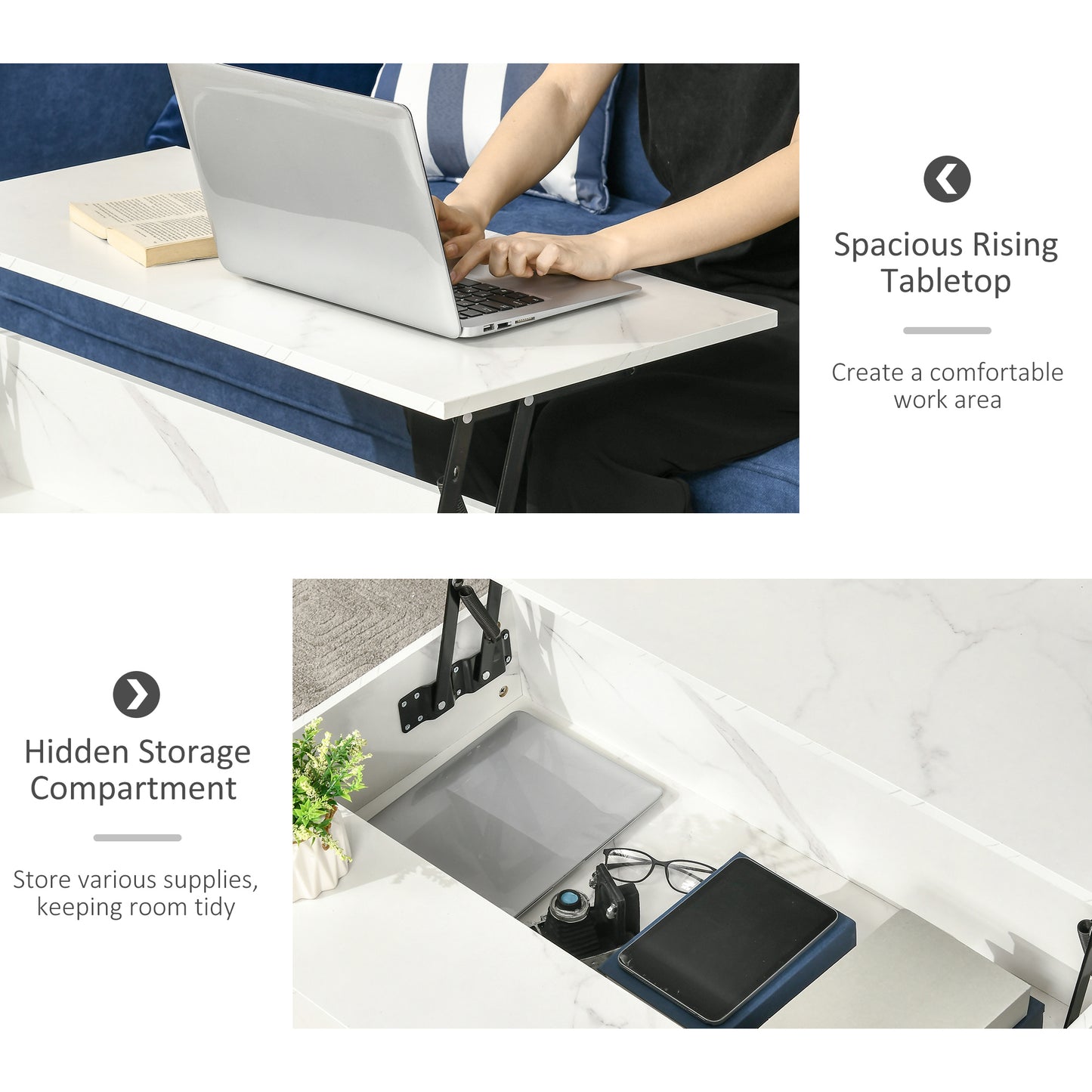 Table basse plateau relevable avec rangement caché